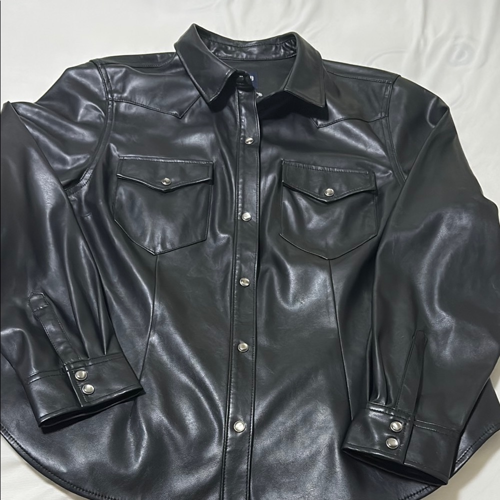 NWT faux leather western style button up